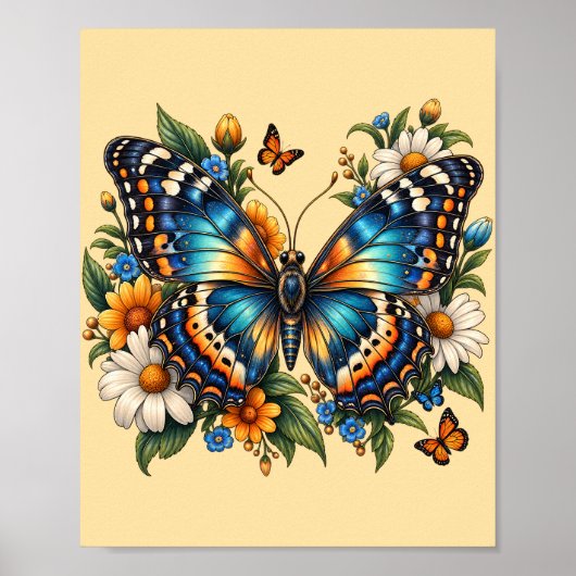 Blauer-Schmetterling-Botanikposter als digitaler D Poster (Vorne)