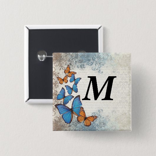 Blauer Schmetterling Button (Vorne & Hinten)
