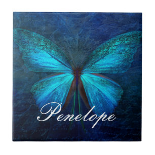 Blauer Schmetterling der Freude und des Glücks Fliese