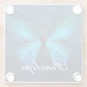 Blauer Schmetterling der Freude und des Glücks Glasuntersetzer (Rückseite)