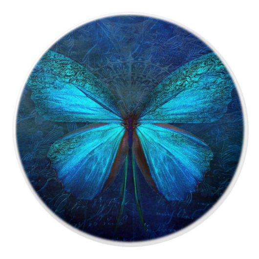 Blauer Schmetterling der Freude und des Glücks Keramikknauf (Vorderseite)