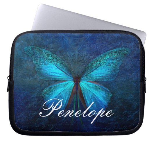 Blauer Schmetterling der Freude und des Glücks Laptopschutzhülle (Vorderseite)