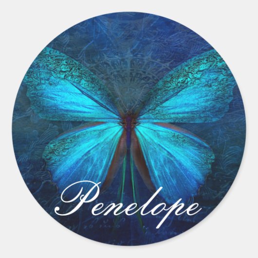 Blauer Schmetterling der Freude und des Glücks Runder Aufkleber (Vorderseite)