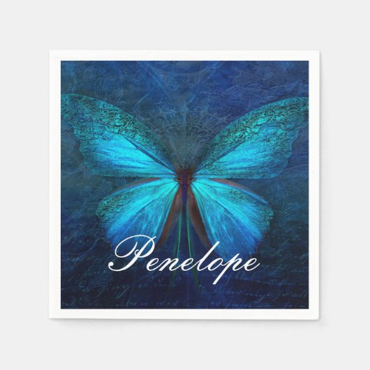 Blauer Schmetterling der Freude und des Glücks Serviette (Vorderseite)