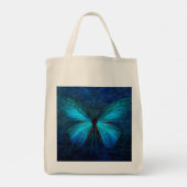 Blauer Schmetterling der Freude und des Glücks Tragetasche (Rückseite)