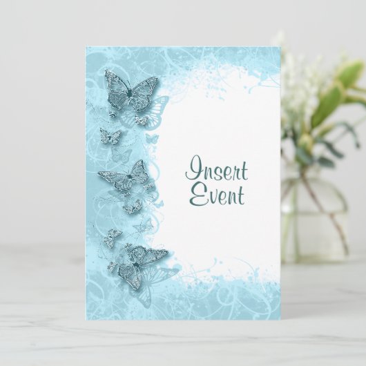 Blauer Schmetterling Einladung (Stehend Vorderseite)