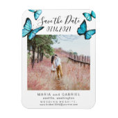 Blauer Schmetterling Frame Wedding Save the Date F Magnet (Vertikal)