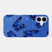 Blauer Schmetterling Funkeln Glitter Ästhetik iPhone 16 Hülle (Rückseite (Horizontal))