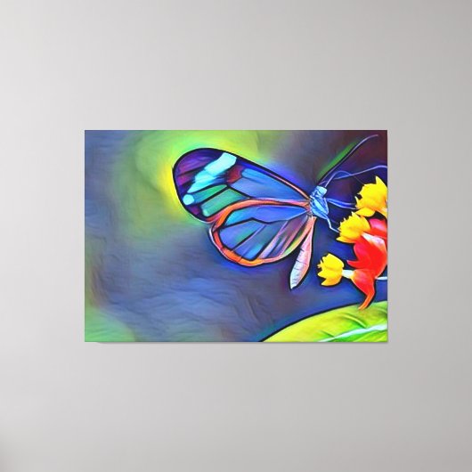Blauer Schmetterling Gelbe Blume Leinwanddruck (Vorderseite)