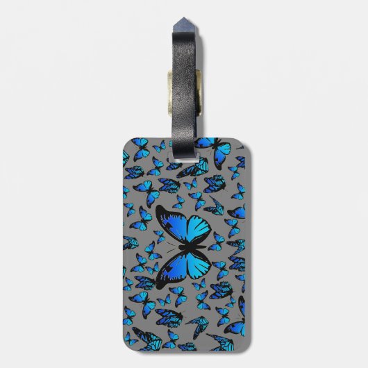 blauer Schmetterling Gepäckanhänger (Rückseite vertikal)