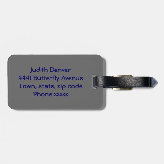 blauer Schmetterling Gepäckanhänger (Rückseite horizontal)