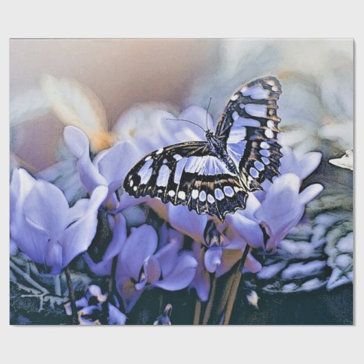 Blauer Schmetterling Geschenkpapier (Flach)