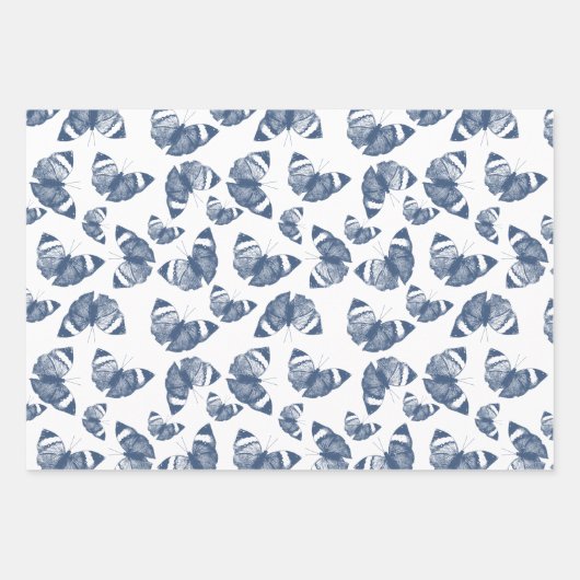 Blauer Schmetterling Geschenkpapier Set (Vorderseite)