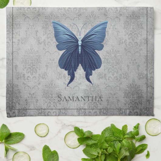 Blauer Schmetterling Geschirrtuch (Gefaltet)