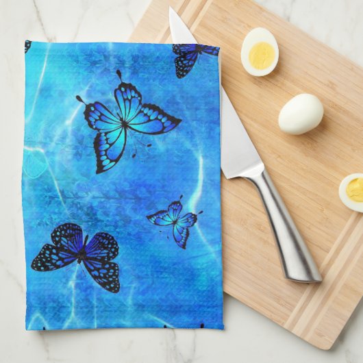 Blauer Schmetterling Geschirrtuch (Viertel Falte)