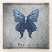 Blauer Schmetterling Glasuntersetzer (Vorderseite)