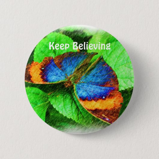 Blauer Schmetterling glauben Bestätigungs-Knopf Button (Vorderseite)