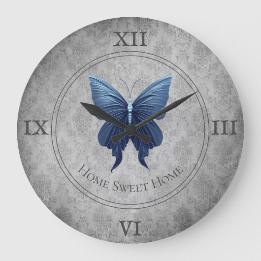 Blauer Schmetterling Große Wanduhr (Vorderseite)