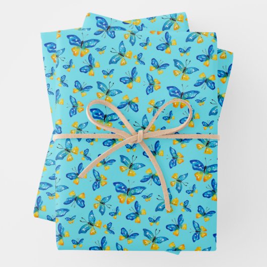 Blauer Schmetterling HandGezeichnet Wasserfarbensc Geschenkpapier Set (Beispiel)