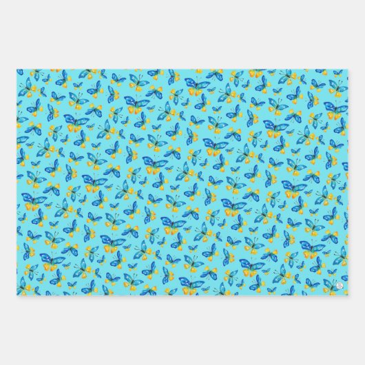 Blauer Schmetterling HandGezeichnet Wasserfarbensc Geschenkpapier Set (Vorderseite)