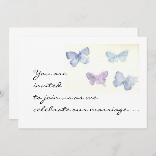 Blauer Schmetterling Hochzeitseinladung Einladung (Vorne/Hinten)