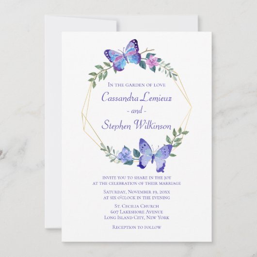 Blauer Schmetterling Hochzeitsschmetterlinge Einladung (Vorderseite)