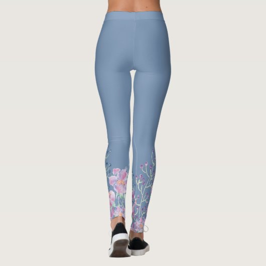 Blauer Schmetterling in Blume Leggings (Rückseite)