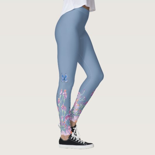 Blauer Schmetterling in Blume Leggings (Rechts)