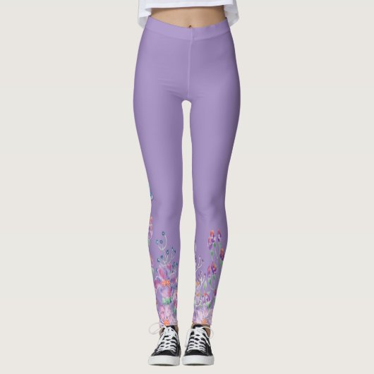 Blauer Schmetterling in Blume Leggings (Vorderseite)