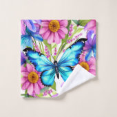 Blauer Schmetterling in einem Feld von Blume Badhandtuch Set (Waschlappen)