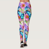 Blauer Schmetterling in einem Feld von Blume Leggings (Rückseite)