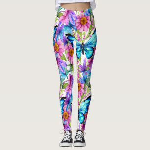 Blauer Schmetterling in einem Feld von Blume Leggings