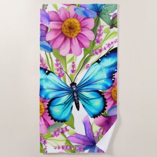 Blauer Schmetterling in einem Feld von Blume Strandtuch