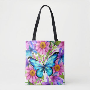 Blauer Schmetterling in einem Feld von Blume Tasche