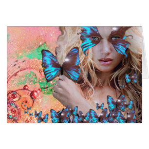 BLAUER SCHMETTERLING IN ROSA GRÜN GOLD FUNKELT
