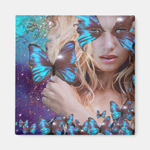 BLAUER SCHMETTERLING IN TURKIS GRÜN GOLD FUNKELT MAGNET