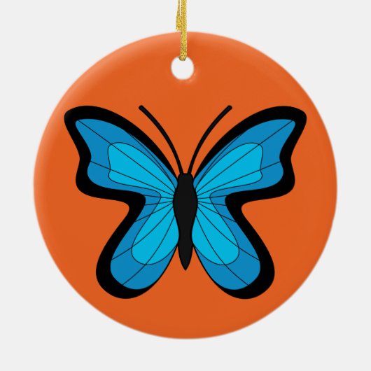 Blauer Schmetterling Keramik Ornament (Hinten)