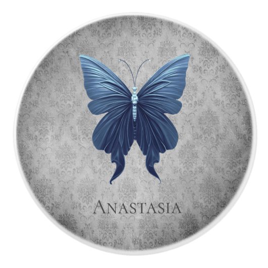 Blauer Schmetterling Keramikknauf (Vorderseite)