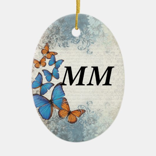 Blauer Schmetterling Keramikornament (Vorne)