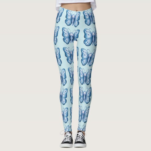 Blauer Schmetterling Leggings (Vorderseite)