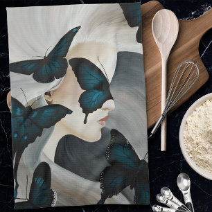 Blauer Schmetterling Maskerade Elegante Fantasie Geschirrtuch
