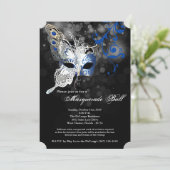 Blauer Schmetterling Masquerade Maskenkostüm Hallo Einladung (Stehend Vorderseite)