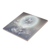 Blauer Schmetterling mit Blumen Grau Tier Fantasy Fliese (Seite)