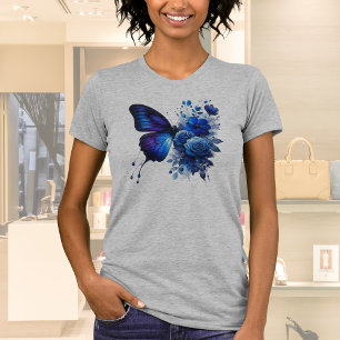 Blauer Schmetterling mit Blumen T-Shirt