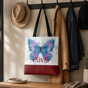 Blauer Schmetterling mit burgunderroten Akzenten Tasche