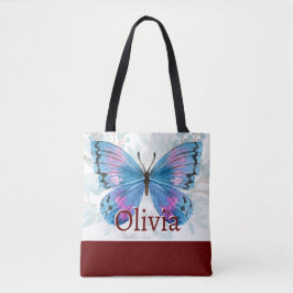 Blauer Schmetterling mit Burgundy-Akzenten Tasche