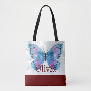 Blauer Schmetterling mit Burgundy-Akzenten Tasche