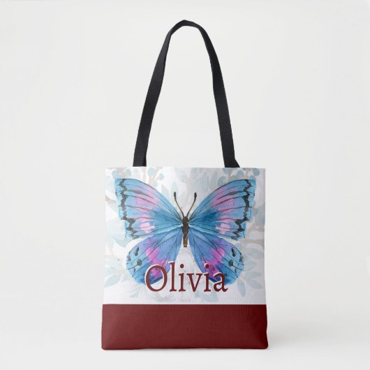 Blauer Schmetterling mit Burgundy-Akzenten Tasche (Vorderseite)