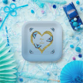 Blauer Schmetterling mit goldenem Herzen Pappteller (Party)