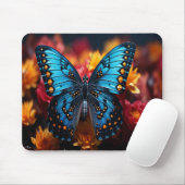 Blauer Schmetterling mit schwarzen Orangenspitzen Mousepad (Mit Mouse)